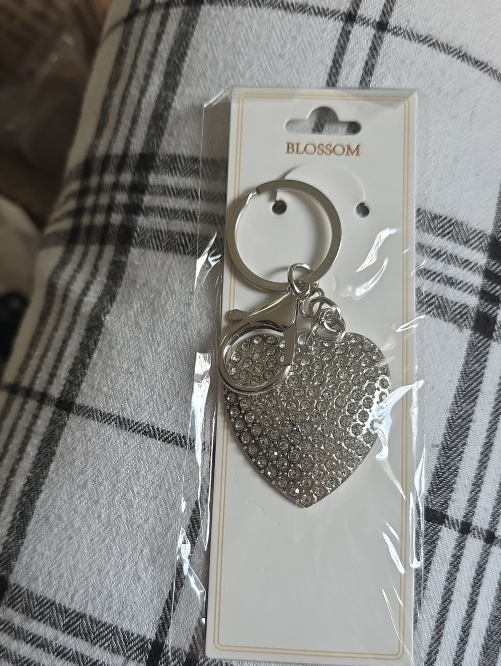 Blossom Silver Crystal Heart Keychain